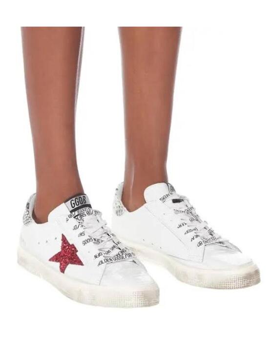 Golden Goose Shoes - Golden Goose May White Croc-Embossed Sneakers Red Glitter Star Snake Print Sz 7